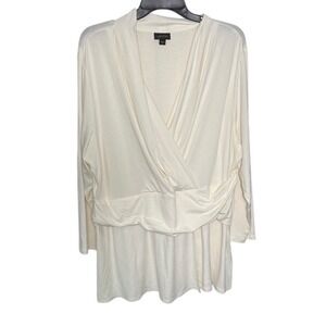 J. Jill Wearever V-Neck Draped-Waist Top Cream Size 2X Faux‎ Wrap